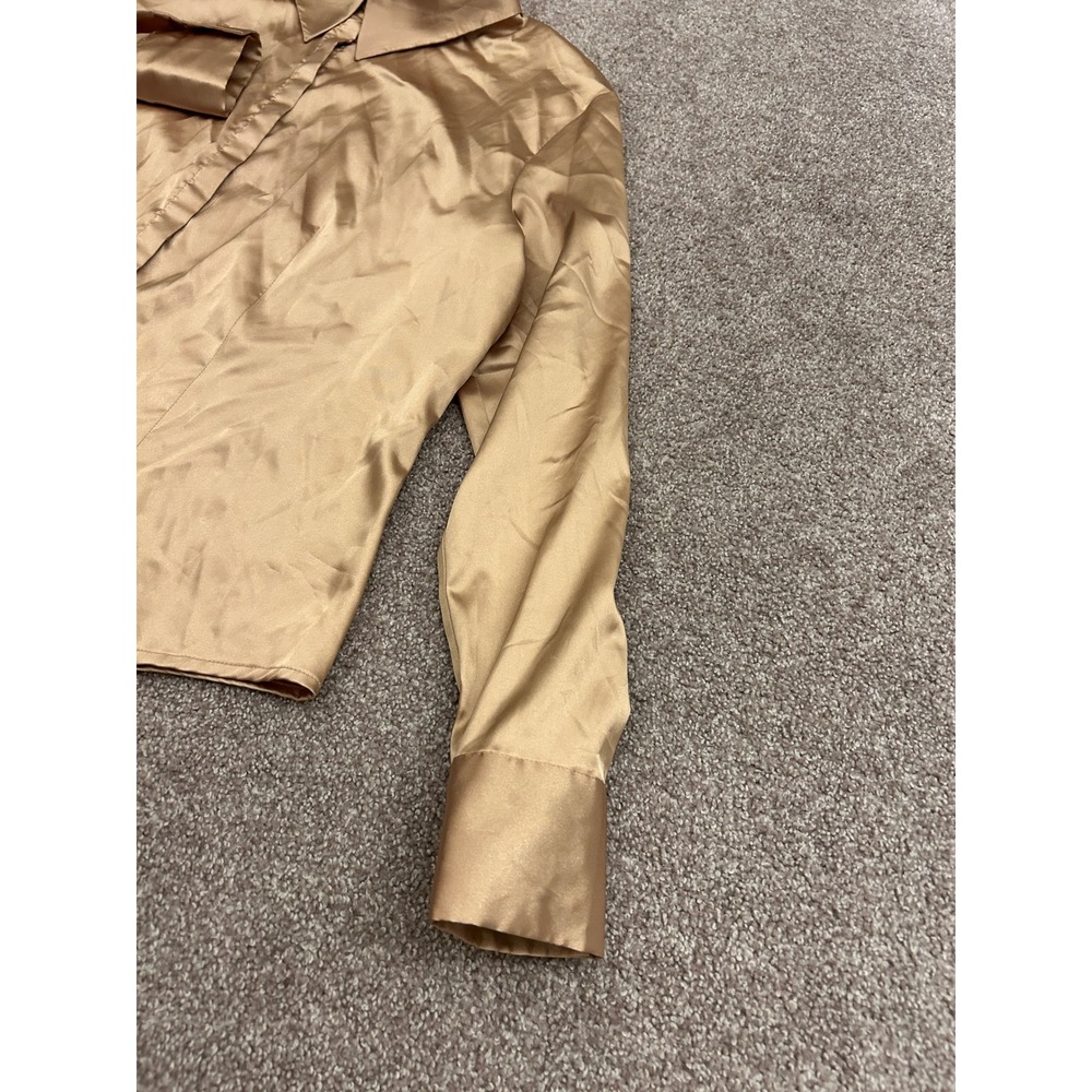 Kathy Ireland Blouse Womens XL Gold Excellent Satin Long Sleeve Button Down Top - Picture 5 of 14